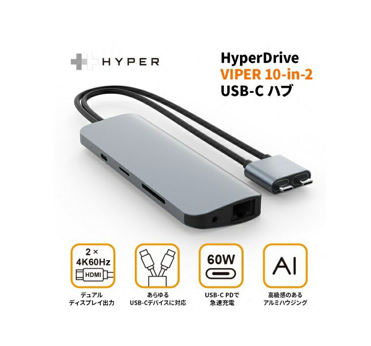  HYPER++Drive HyperDrive VIPER 10-in-2 USB-C ϥ ǥ奢USB-CϥݡȤܤMacbook Pro/Airб HP-HD392GR
