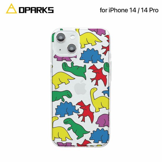 Rakuten - 国内正規品 Dparks ディーパークス iPhone 14 / iPhone 14 Pro ソフトクリアケース カラフルザウルス 透明TPUケースに可愛いイラストが入ったケース