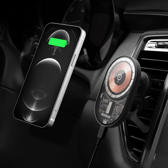 国内正規品 MOMAX モーマックス Q.Mag Mount マグネット車載チャージャー 360°回転＆上下左右に角度調..