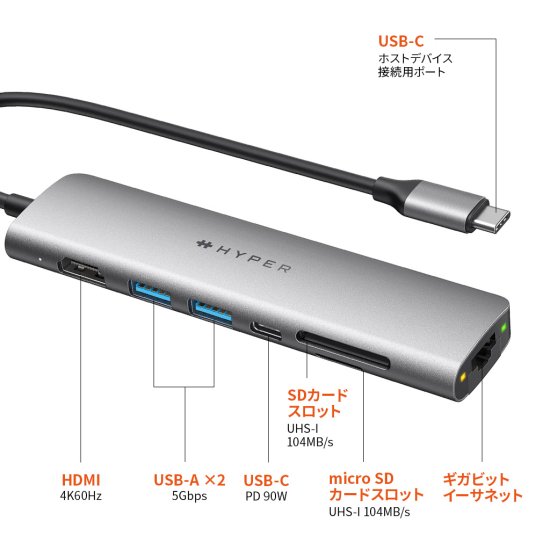 国内正規品 Hyper HyperDrive SLAB 7-in-1 USB-C Hub MacBook iPad Pro iPad Air Chrome WindowsPC その他USB-Cデバイス Hub ハブ