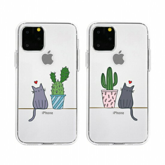 Rakuten - Dparks ディーパークス　【iPhone 11 Pro Max 6.5インチ】 猫とサボテン/サボテンと猫 ソフトクリアケース 透明TPUケースに可愛いイラストが入ったケース DS17286i65R DS17287i65R