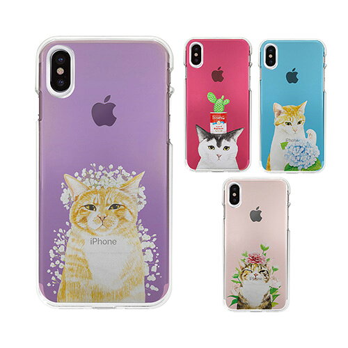 Rakuten - ＜Dparks＞【iPhone X/XS 5.8インチ】ソフトクリアケース パステルネコ 透明感のあるクリアケースにかわいいイラスト。猫と植物のユーモアあふれる DS10390i8