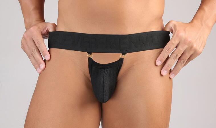 メンズセクシービキニ　フロント独立吊りカップ　総メッシュビキニ　ロゴウエスト...