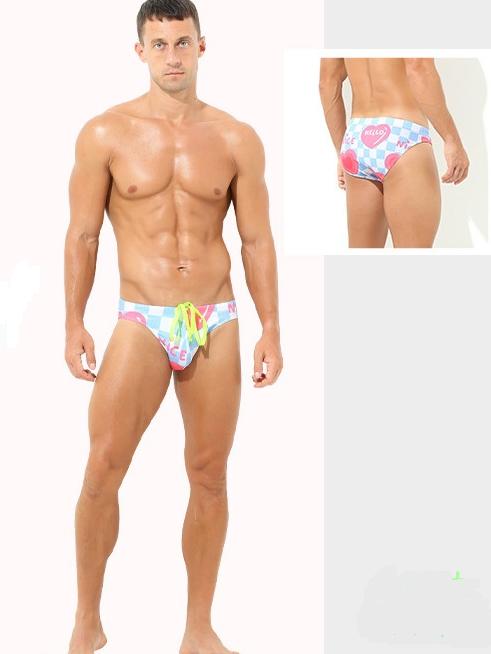 メンズ水着　ビキニ型　フロントフルシーム　メンズセクシースイムウエア　もっこり水着　競パン　ハート　柄物水着　マルチカラー　大きめサイズ