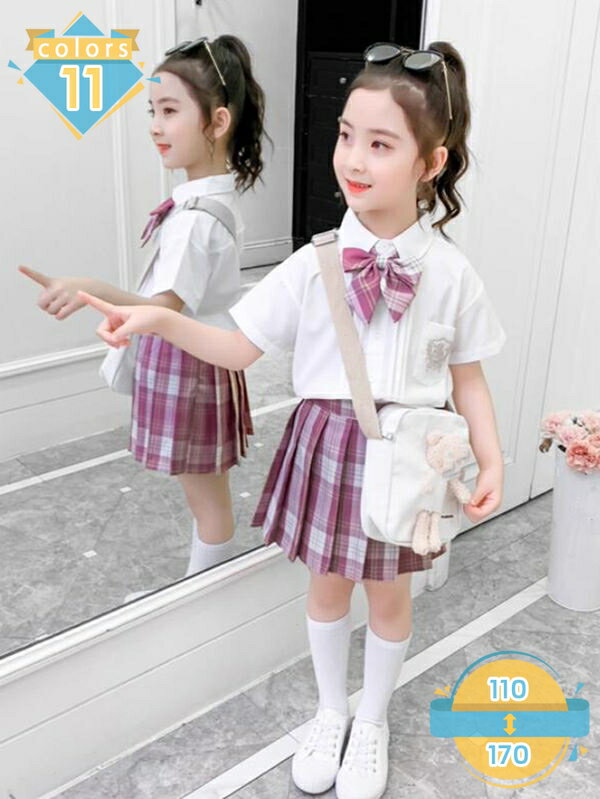 乐天商城 - 女子制服 学生服 チェック柄 プリーツスカート スクール 蝶ネクタイ付き 2点セット Aライン JK制服 可愛い 清純 スクールスカート コスチューム 制服 コスプレ 形態安定 学生服 中学生 高校生 学園祭 発表会 文化祭 仮装 夏服 mssk-online