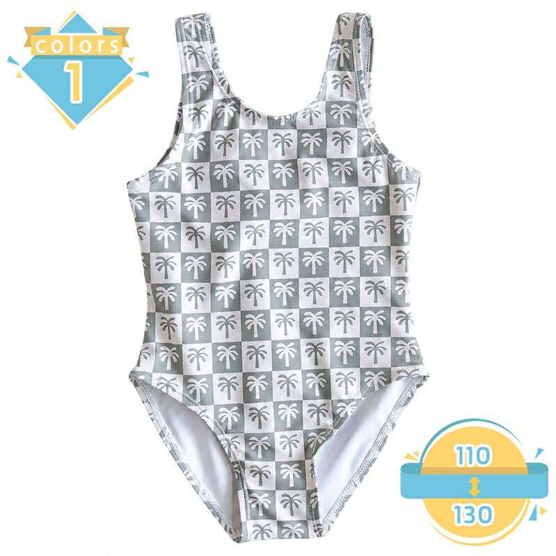 500円OFFクーポン 女の子 水着 ワンピース 体型カバー スイムキャップ付き キッズ 子供用 スクール おしゃれ かわいい 総柄 ヤシの木 プール 海水浴 リゾート 温泉 スイミング スクール水着 動きやすい 小さいサイズ ゆったり mssk-online