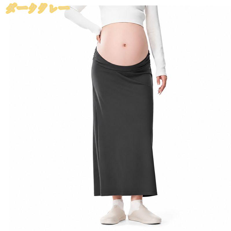 マタニティロングスカート 着痩せ ストレートスカート Iライン シルエット 折り返...