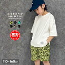【送料無料】レオパードセットアップ SETUP キッズ 子供服 男の子 女の子 上下セット 半袖Tシャツ ハーフパンツ 半ズボン 豹柄 ヒョウ柄 BIG ビック ビッグシルエット ルームウエア 部屋着 パジャマ ダンス衣装 ジュニア 110cm 120cm 130cm 140cm 150cm 160cm「425-00」