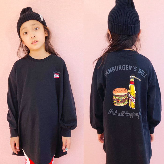 【送料無料】キッズ ワンピース チュニックTシャツ 子供服 長袖 女の子 ガールズ クルーネック BIGシルエット オーバーサイズ ビッグ プリント ロゴ バックプリント ジュニア カジュアル 韓国子供服 110cm 120cm 130cm 140cm 150cm 160cm「241-12.13」