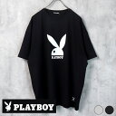 【送料無料】レディース 半袖 Tシャツ PLAYBOY プレイボーイ プリント 半袖 ビッグ BIG クルーネック 半ラバープリント ロゴ カジュアル M L XL 「P32-104」