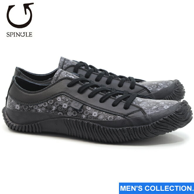 【SPINGLE】スピングル SP-1040 BLACK ブラック made in japan ハンドメイド 手作り スニーカー 革靴 Liberty フラワープリント メンズ