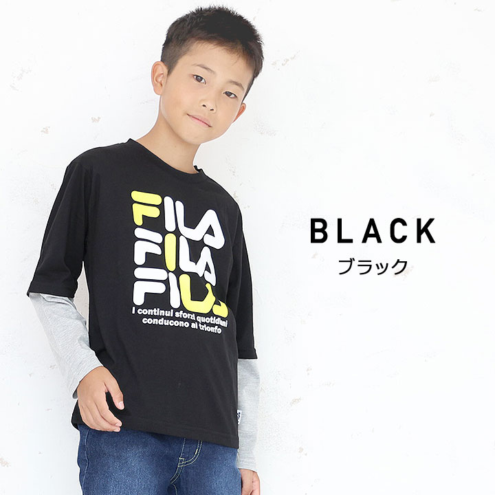 【セール】フィラ 長袖Tシャツ キッズ ジュニア 男の子 130cm 140cm 150cm 160cm 長袖tシャツ FILA 子供服 トップス 長袖 春秋冬 プリント ロンT おしゃれ かわいい ホワイト ブラック ms 3