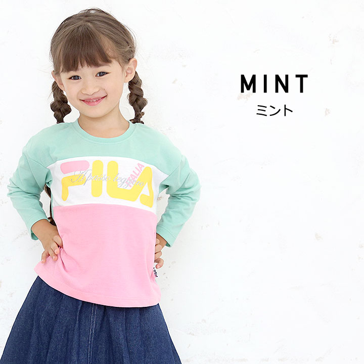 【セール】フィラ 長袖Tシャツ キッズ 女の子 110cm 120cm 130cm 長袖tシャツ FILA 子供服 トップス 長袖 春秋冬 プリント ロンT おしゃれ かわいい ラベンダー ミント ms 3