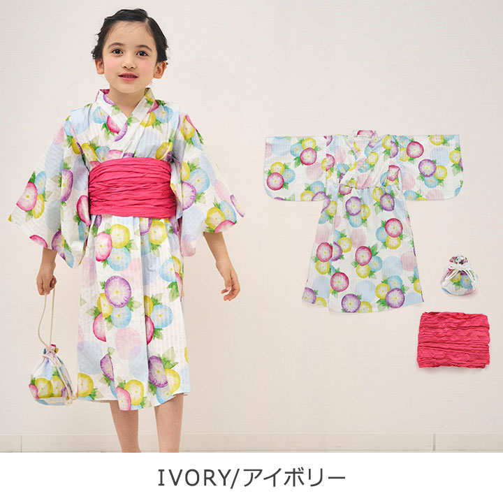 浴衣 子供 かぶりタイプ ワンピース ベビー キッズ ジュニア 女の子 帯 巾着 浴衣3点セット 80cm 90cm 95cm 100cm 110cm 120cm 130cm 140cm アンパサンド ampersand アサガオ柄かぶり浴衣 子供服 子ど 3