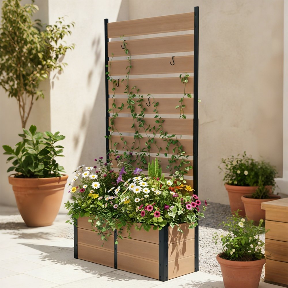乐天商城 - 【ブラウン 90×150cm】ウッドフェンス 目隠し フェンス ウッド 木製 人工木 ボーダーフェンス プランターフェンス ラティス ロータイプ 150 ガーデンフェンス 花壇 ルーバー