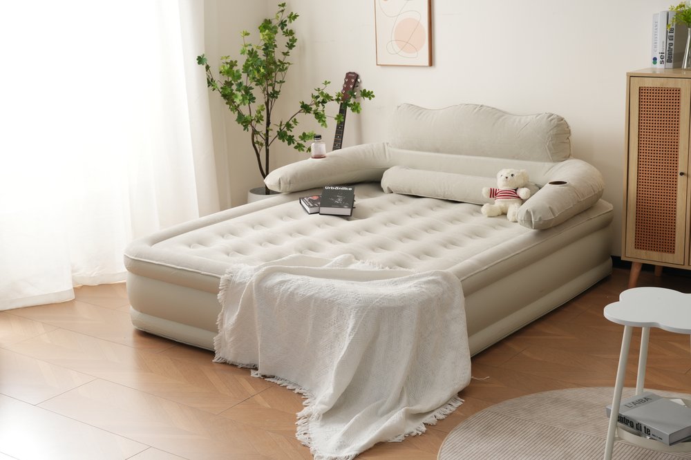 Mat - 【2個】【グレー】【防災対策用にも!】エアーベッド電動 ワイドダブルサイズ 196*150*47cm 空気ベッド キャンプマット インフレーターマット 電動式ポンプ 収納袋付き