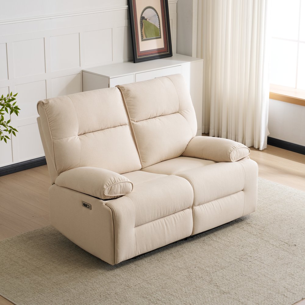 Separate Sofas - リクライニングソファ 2人掛け ファブリック 電動 リクライニング 左右独立調節150° オットマン一体型 パーソナルチェアー 耐圧分散 リクライニングチェア【ベージュ】