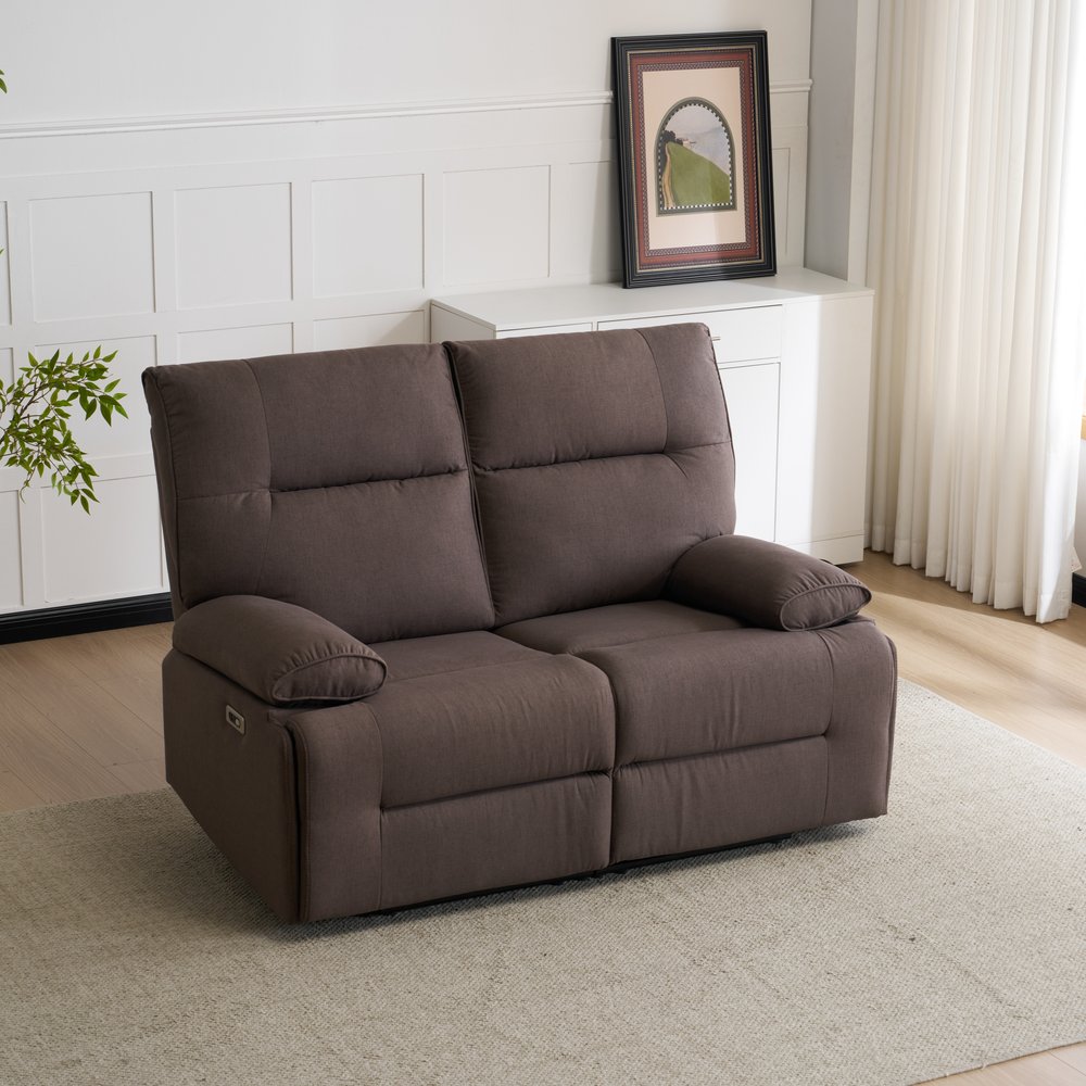 Separate Sofas - リクライニングソファ 2人掛け ファブリック 電動 リクライニング 左右独立調節150° オットマン一体型 パーソナルチェアー 耐圧分散 リクライニングチェア【ブラウン】