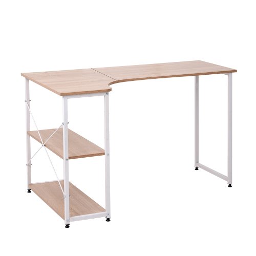 Study Desks - 【オフィスチェア パソコンデスク セット】 【ナチュラル】パソコンデスク L字 120cm 2段ラック付 デスク木製 ミシン台 書斎机 勉強机