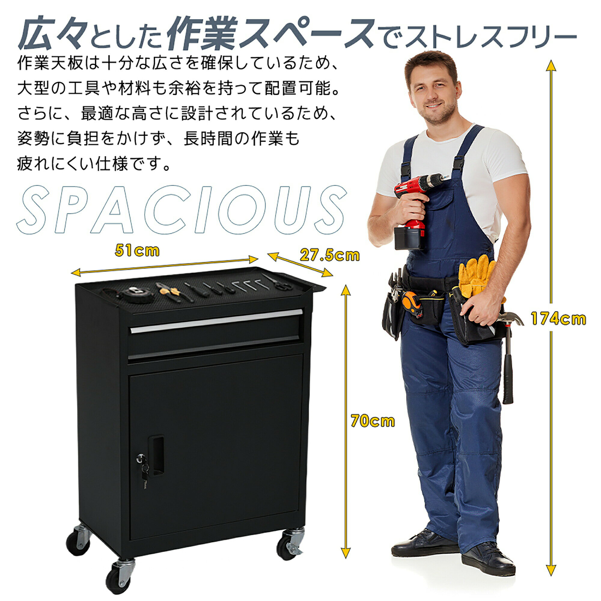 乐天商城 - 2026年新作　ツールキャビネット ツールワゴン ツールカート工具カートロールキャビネット スチール ローラーキャビネットハンドル サイド棚/工具ラック/穴あきボード/鍵/キャスター付き 耐荷重100kg