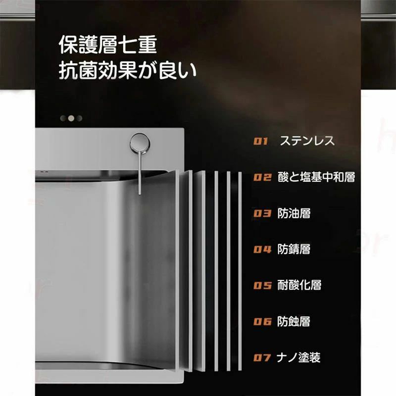 MSトレンドのシンク ステンレス タンク 一槽シンク 流し台 大判 オーバーシンク DIY キッチン ステンレス製品 SUS304 耐摩耗 手入れやすい 錆びにくい 厚手 台所 ゴミ受け 蛇口 混合水栓 耐久 ナノコーティング 油対策 流し台 キッチン シンク 全7サイズ｜アングル2