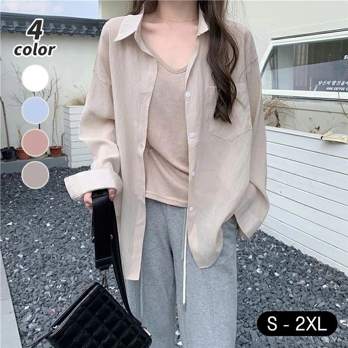 乐天商城 - S~2XL uvカット シャツ シアーシャツ レディース 夏 シアーブラウス uv カーディガン サマーカーディガン シースルー UV対策 日焼け止め