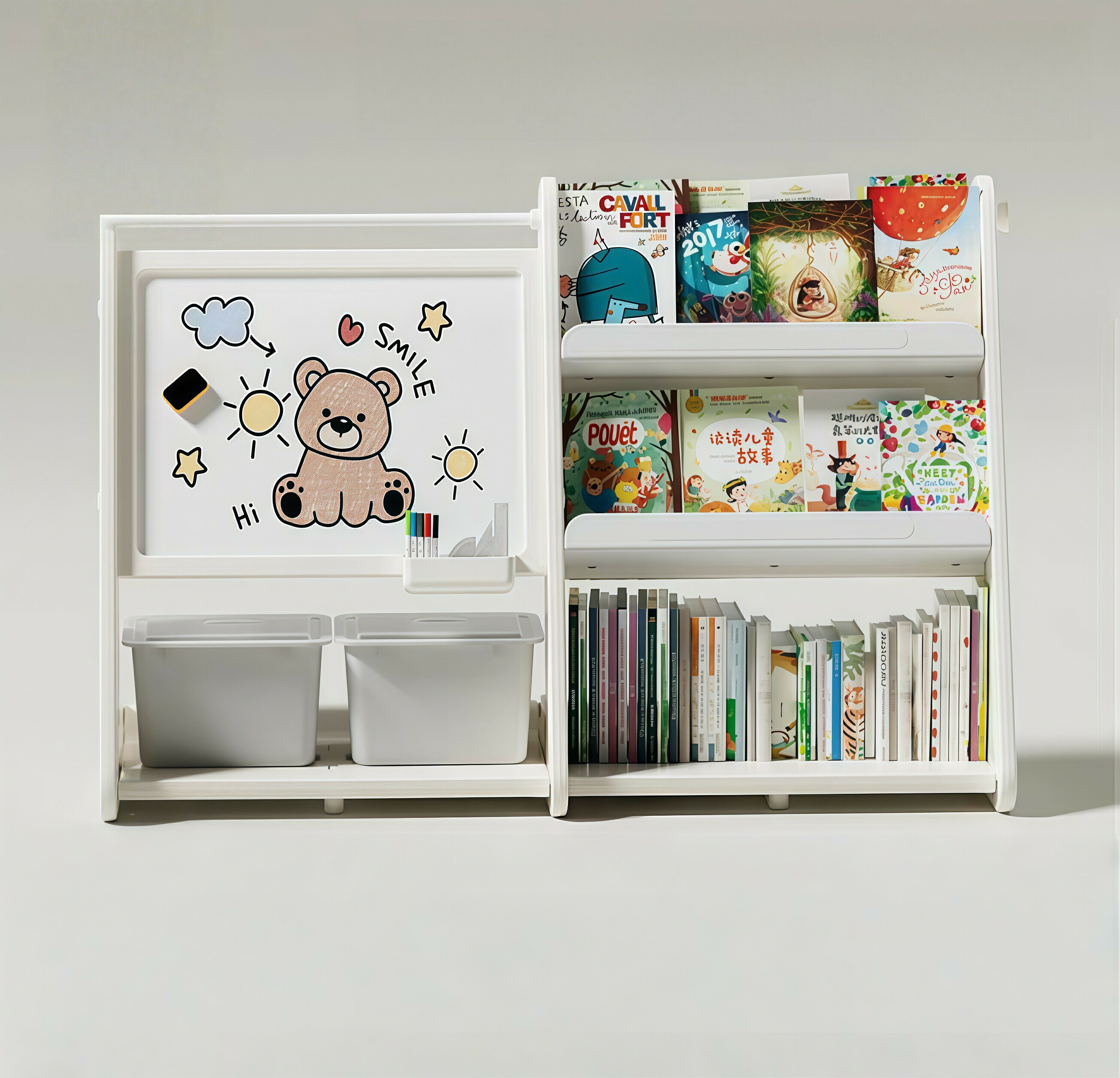 おもちゃ棚&絵本棚&描きボード 玩具箱 収納ケース おしゃれ ケース 子供部屋本棚 書棚 絵本棚 大容量 キッズ 収納ラック ラック おしゃれ 組立カンタン こども プレゼント