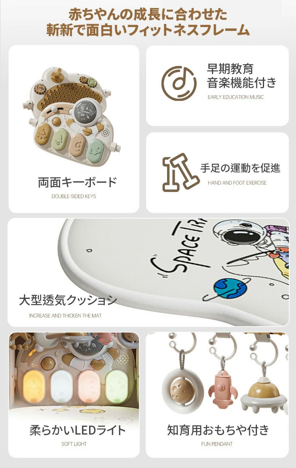 MSトレンドのベビージム レイマット 5in1 ジム メリー 赤ちゃん おもちゃ 新生児音楽フィットネス ベビー遊ぶマット プレイ遊ぶマット 供 ベビー ベ｜アングル2