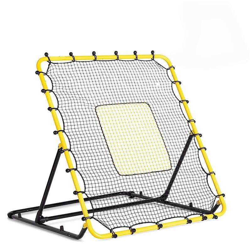 リバウンドネット サッカー 野球 リバウンダー ラダー トレーニング120*137cmバウンドネット クレイジーキャッチ 壁当て リフティング ネット ピッチングネット 練習道具 室内練習 自宅?壁当てや壁打ちとして使われるリバウンドネットは、ボールの当たる場所や速さによって跳ね返るボールが不規則に変化します。その返球に反応する練習を繰り返すことで反射神経やコントロールの向上が期待できます。ゴロ、ライナー、フライの3種類のボールが返ってくるように設計された「フィールディングトレーナー」で、競技スキルを向上させるのに役立つトレーニングができます。サイズ：122×125cm / 角度によって高さ89～122cm、奥行95cmとなります。 【重量】約6.45kg 【カラー】ブラック、イエロー 素材:ステンレス、ポリエステルフレームの角度やネットの張る強さを調整することが出来るので、競技や練習方法によって跳ね返り方を自由に調整できます。野球やサッカーの返球練習やバスケのリバウンダーなど、目的に合わせてお使いください。ネットには優れた弾力性のあるポリエステル素材を採用し、強靭な造りになっているのでしっかりと跳ね返ります。フレームは頑丈なステンレス素材に紫外線保護加工を施してあります。屋外使用に便利な固定用のペグが付属しますので、屋外でも安心してお使いいただけます。屋内使用時は重りを置いてご利用を推奨いたします。室内で利用する場合は十分なスペースを確保してから行ってください。生産地：中国ご注意：ご利用のモニター環境により、色合いが異なって見える場合がございます。送料について、全国送料無料になります。ただし、北海道は800円、沖縄は1500円の追加をいただきますが、ご了承のうえご注文ください。