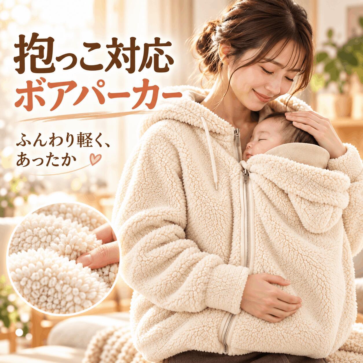 ママコート レディース パーカー 抱っこ ダッカー付き 防寒 厚手 アウター ジッパー カンガルー 裏起毛 スウェット ベビーカーカバー フットマフ フード付き マタニティ 授乳服 産前産後 ゆったり 大きいサイズ 秋冬 旅行 散歩 お出掛け抱っこも防寒もこれ1枚。裏起毛で暖かく、ジッパーで簡単着脱。産前産後のママに。ベビーカーカバーやフットマフとしても。ゆったり大きいサイズ。5商品情報商品名ママコートサイズS / M / L / XL / 2XL（詳細は商品ページをご確認ください）素材ラムウール・コットン・カシミヤ混紡 / 裏起毛仕様製品特徴【快適で暖かい生地】高品質のラムウールと綿・ポリエステル混紡生地を採用。柔らかく肌に優しく、保温性に優れています。秋・冬の着用に最適で、妊婦さんと赤ちゃんに暖かさと快適さを提供します。 【実用的なジッパーデザイン】便利で素早く開閉できるジッパーを採用。妊婦さんの着脱負担を軽減し、滑らかで耐久性のあるジッパーが使いやすさを向上させます。 【肌に優しく安全な素材】厳選された天然綿とカシミヤ混紡を使用。生地は柔らかく刺激が少なく、敏感肌の妊婦さんや赤ちゃんに適しています。 【スタイリッシュでエレガントなデザイン】スタイリッシュさとカジュアルさを融合させたデザイン。丸首とミドル丈のカットで、様々な服装に合わせやすく、日常のお出かけや休日の集まりにも馴染みます。 【多用途】妊娠中から産後まで幅広い段階に対応。毎日の通勤、散歩、旅行、ベビーカーでのお出かけ、フットマフとしても活躍する実用的なアイテムです。ご注意点※ 素材の特性上、洗濯後に若干の縮みが生じる場合があります。洗濯表示に従ってお手入れください。 ※ 漂白剤・乾燥機のご使用はお避けください。 ※ 直射日光を避け、陰干ししてください。 ※ モニター環境により実際の色味と若干異なる場合があります。 ※ サイズ選びは各サイズの実寸表を参考にしてください。 ※ 火気の近くでの使用・保管は避けてください。ママコート レディース パーカー 抱っこ ダッカー付き 防寒 厚手 アウター ジッパー カンガルー 裏起毛 スウェット ベビーカーカバー フットマフ フード付き マタニティ 授乳服 産前産後 ゆったり 大きいサイズ 秋冬 旅行 散歩 お出掛け抱っこも防寒もこれ1枚。裏起毛で暖かく、ジッパーで簡単着脱。産前産後のママに。ベビーカーカバーやフットマフとしても。ゆったり大きいサイズ。5商品情報商品名ママコートサイズS / M / L / XL / 2XL（詳細は商品ページをご確認ください）素材ラムウール・コットン・カシミヤ混紡 / 裏起毛仕様製品特徴【快適で暖かい生地】高品質のラムウールと綿・ポリエステル混紡生地を採用。柔らかく肌に優しく、保温性に優れています。秋・冬の着用に最適で、妊婦さんと赤ちゃんに暖かさと快適さを提供します。 【実用的なジッパーデザイン】便利で素早く開閉できるジッパーを採用。妊婦さんの着脱負担を軽減し、滑らかで耐久性のあるジッパーが使いやすさを向上させます。 【肌に優しく安全な素材】厳選された天然綿とカシミヤ混紡を使用。生地は柔らかく刺激が少なく、敏感肌の妊婦さんや赤ちゃんに適しています。 【スタイリッシュでエレガントなデザイン】スタイリッシュさとカジュアルさを融合させたデザイン。丸首とミドル丈のカットで、様々な服装に合わせやすく、日常のお出かけや休日の集まりにも馴染みます。 【多用途】妊娠中から産後まで幅広い段階に対応。毎日の通勤、散歩、旅行、ベビーカーでのお出かけ、フットマフとしても活躍する実用的なアイテムです。ご注意点※ 素材の特性上、洗濯後に若干の縮みが生じる場合があります。洗濯表示に従ってお手入れください。 ※ 漂白剤・乾燥機のご使用はお避けください。 ※ 直射日光を避け、陰干ししてください。 ※ モニター環境により実際の色味と若干異なる場合があります。 ※ サイズ選びは各サイズの実寸表を参考にしてください。 ※ 火気の近くでの使用・保管は避けてください。
