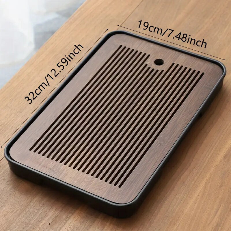 中国茶 茶盤　高級トレイ　ブラウン 竹製 おしゃれ 排水口付 洗える すべらない 大容量プラスチックタンク　茶器