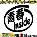 車 おもしろ 給油口 ステッカー 青春 inside (2枚1セット) カッティングステッカー 全12色 かわいい カー ウィンドウ トラック バイク カウル ツール ボックス ヘルメット 1000円ポッキリ 自動車 おもしろ シール 防水 耐水 デカール ユニーク アウトドア