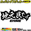 愛媛 県内在住 ステッカー 地元民です EHIME ( 愛媛 ) (2枚1セット) カッティングステッカー 全12色 あおり運転 車 バイク 在住 シンプル 他県 県外ナンバー アピール サイド リア ガラス ユニーク おもしろ 自動車 転写 シール 防水 耐水 アウトドア