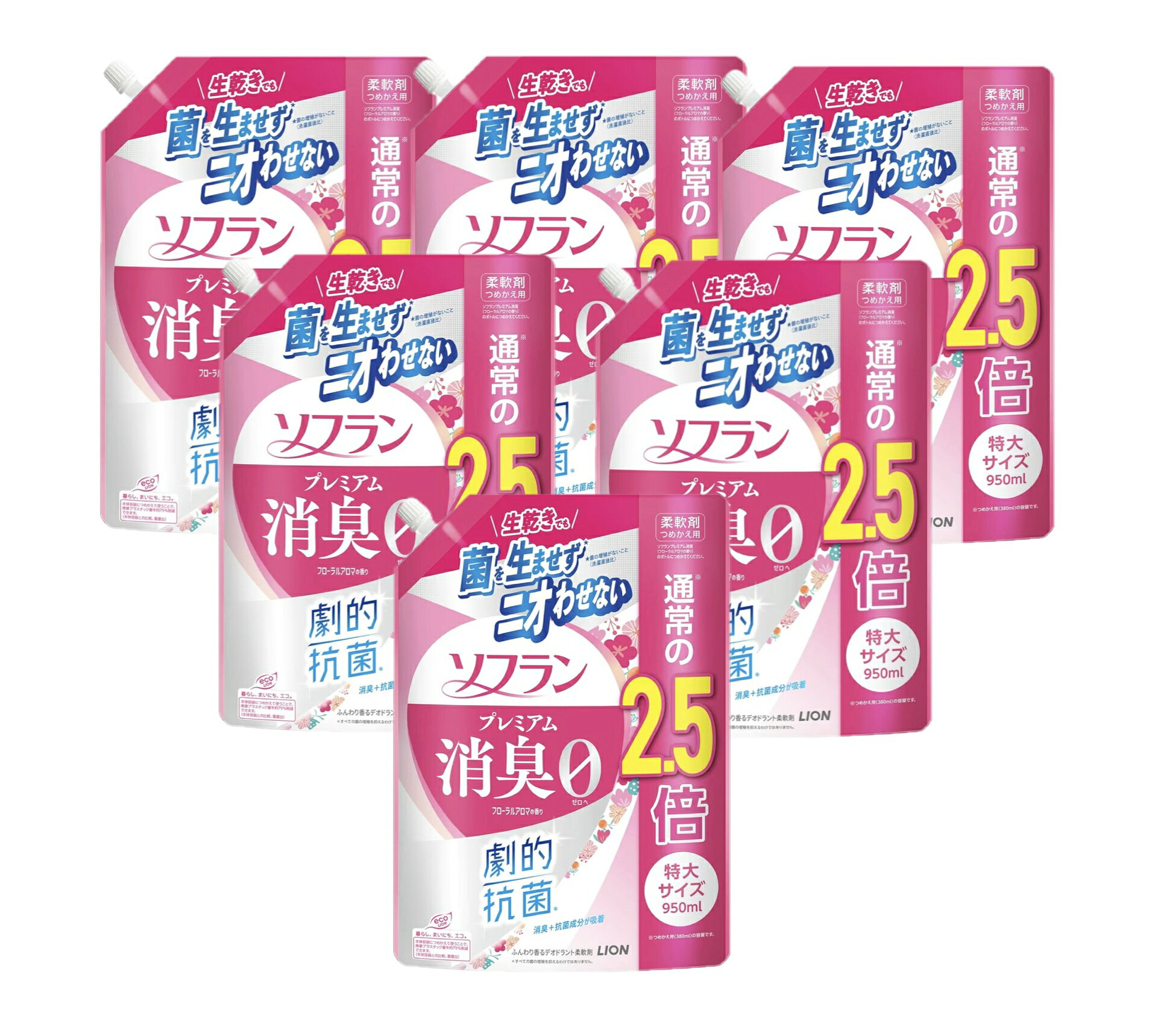 ソフラン プレミアム消臭0　柔軟剤【フローラルアロマの香り】詰め替え 特大サイズ950ml×6袋