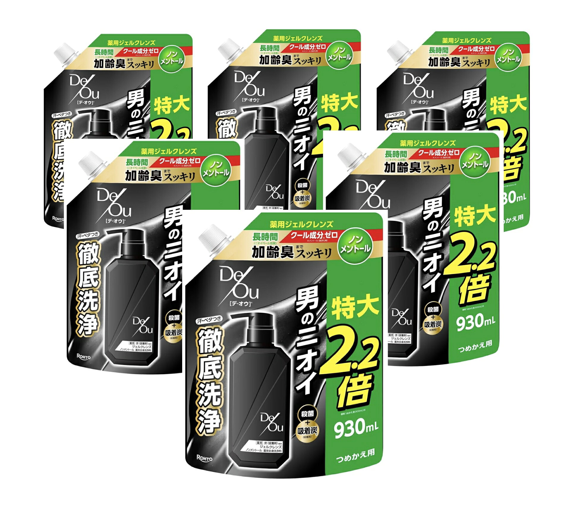 デ・オウ　 【医薬部外品】　薬用ジェルクレンズ薬用全身洗浄(ノンメントール）(シトラスハーブの香り）　詰替え用 特大930ml×6袋 アブラ・ベタつき・ウイルス・細菌までをまるごと洗浄し、体臭や汗などのニオイの発生を防ぐ、ノンメントールの薬用ボディウォッシュです。ニオイの元となる皮脂や汚れを吸着。 5
