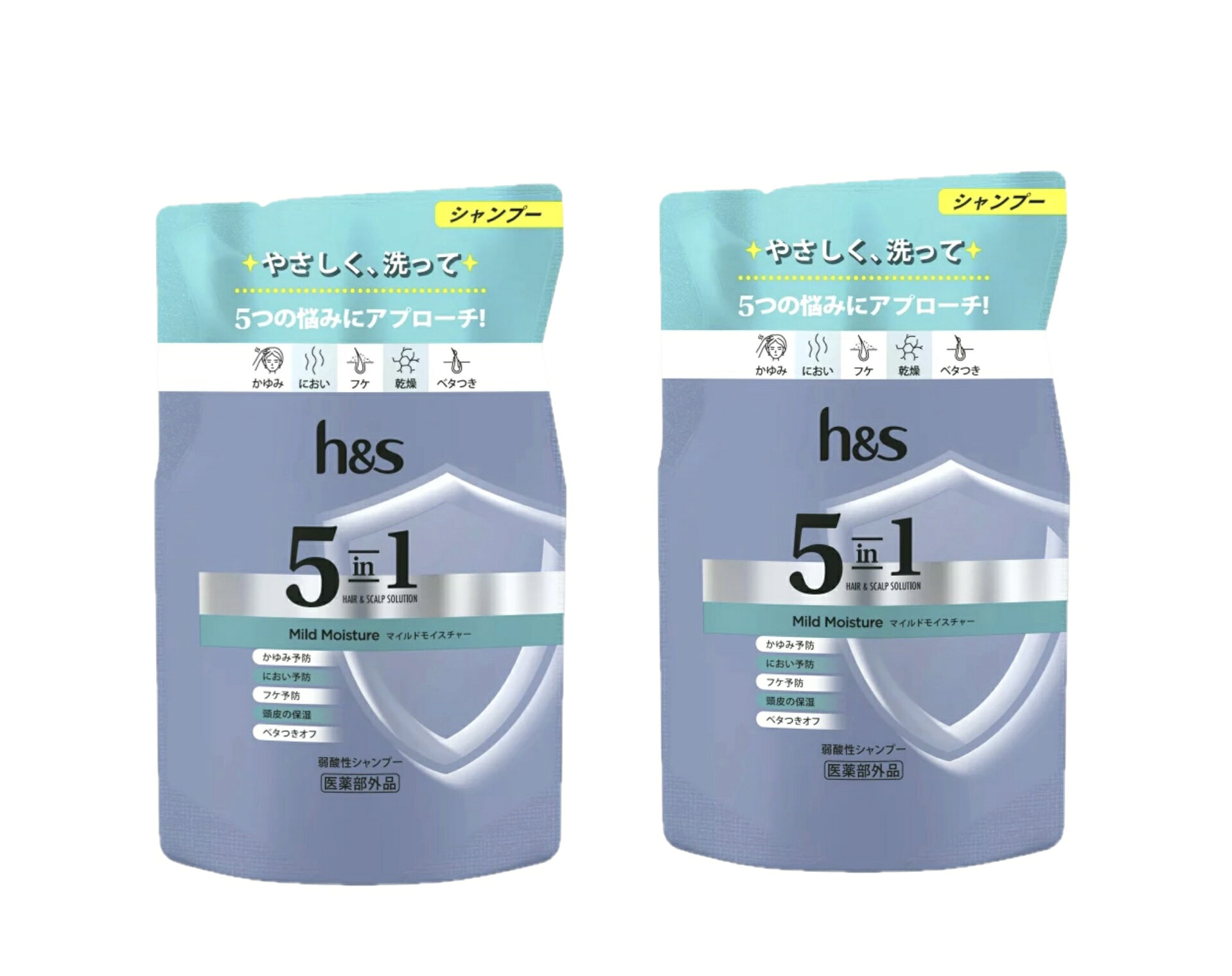 h&s 5in1 シャンプー【マイルドモイスチャー】詰替 290g×2袋 深海ミネラルで頭皮ディープクレンズ　頭皮のかゆみ・におい・フケ・乾燥・ベタつきに。頭皮の水分量を保つ。ほのかなフローラルブリーズの香り 5