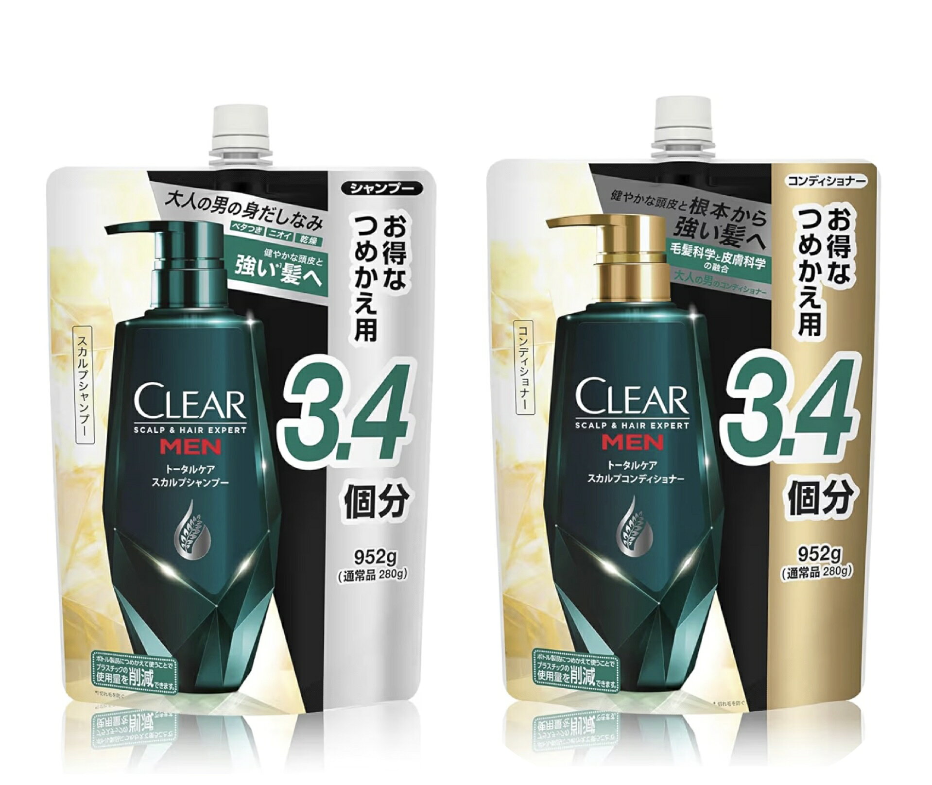 CLEAR(クリア) フォーメン トータルケアスカルプシャンプー＆スカルプコンディショナーセット【シトラスフルーティーの香り】詰替え　952g　(大容量） 根本から強く健やかな髪へ。ねもと切れ毛を防ぐ頭皮の奥3層に浸透(角質層内の上・中・下層)。頭皮と髪にもみこみマッサージ。うるおって健やかな頭皮へ 5