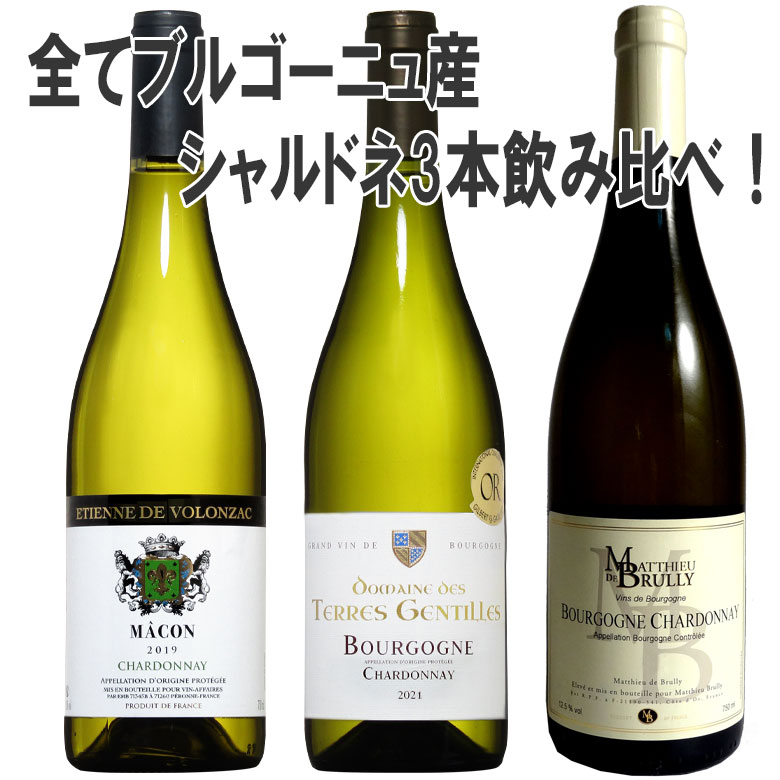 フランスワイン 【ソムリエ厳選】全て ブルゴーニュ 産！旨みびっしり シャルドネ 3本セット 飲み比べ フランス 辛口 白ワイン セット wine 白 ワインセット ギフト 母の日 750ML