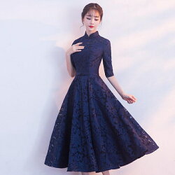 パーティードレスミモレ丈結婚式ドレス刺繍&総レース結婚式パーティドレスお呼ばれドレス袖あり袖ニ次会フォーマルリボン刺繍セレブ二次会パーティ2次会パーティードレスチュールミモレ丈フォーマル入園式卒業式発表会入学式レディース