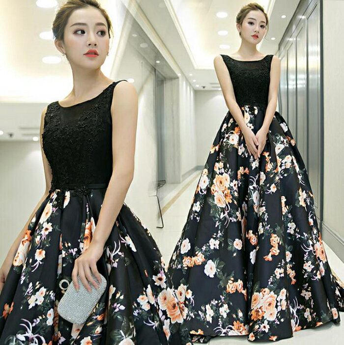 送料無料 パーティードレス longdress ロングドレス 花柄 ワンピース パーティドレス 袖あり　ウェディングドレス ウ…