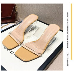 サンダルミュールクリアサンダル美脚サンダルベルトサンダル6.5cmヒールチャンキーヒール太ヒールクリアヒールサンダルストラップレディース歩きやすいハイヒール春夏おしゃれベージ小さいサイズ21.0cm大きいサイズ26.5cm
