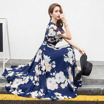 送料無料 ワンピース 花柄 マキシワンピース ワンピース レディース 花柄 シフォン マキシワンピ 半袖 花柄ワンピース ボヘミアン ビーチ ガールズ 夏 海 爽やか ビーチ ワンピース 着やせ リゾート パーティー デート 海水 旅行 シフォンワンピース 大サイズ5XL 短納期