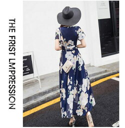送料無料ワンピース花柄マキシワンピースワンピースレディース花柄シフォンマキシワンピ半袖花柄ワンピースボヘミアンビーチガールズ夏海爽やかビーチワンピース着やせリゾートパーティーデート海水旅行シフォンワンピース大サイズ5XL短納期