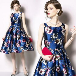 パーティードレス結婚式花柄ワンピースフォーマルドレスお呼ばれドレスフォーマル服服装ミセスブライズメイド大人上品20代30代40代大きいサイズ春夏秋冬パーティドレスパーティー通販着痩せノースリーブ膝上女子会ミモレ丈
