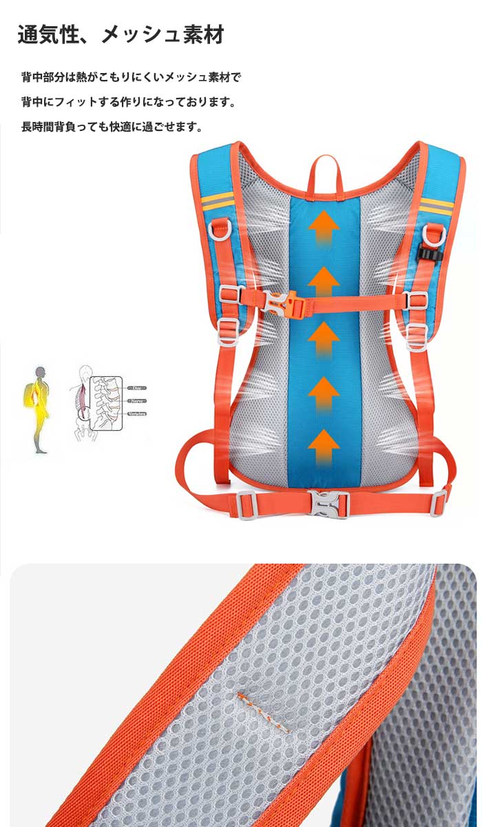 ランニングバックバッグ5L全5色反射テープ付軽量コンパクト撥水ハイドレーショントレランサイクリングリュックランニング自転車通勤散歩スポーツジョギングMt.happy/マウントハッピー