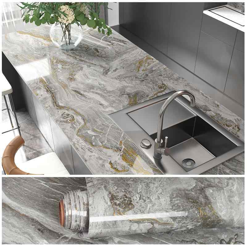 VEELIKE 壁紙シール 大理石調 リメイクシート 大理石シート 剥がせる壁紙クロス イエロー グレー ダークグレー ホワイトのサムネイル