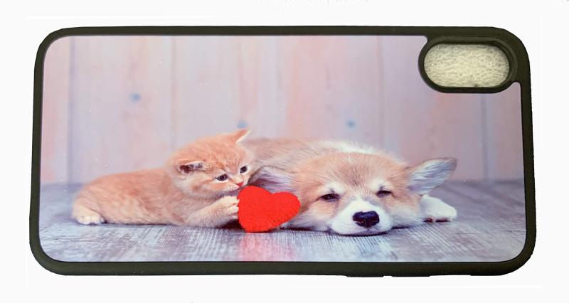 i PhoneXR用 オリジナルケース 強化ガラス＆タッチペン付き 犬と猫C 768-1-03