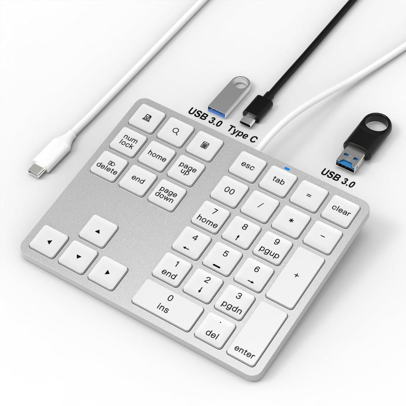 テンキー有線、薄型、34 キー、Tab キー付きテンキー、USB ハブ付き