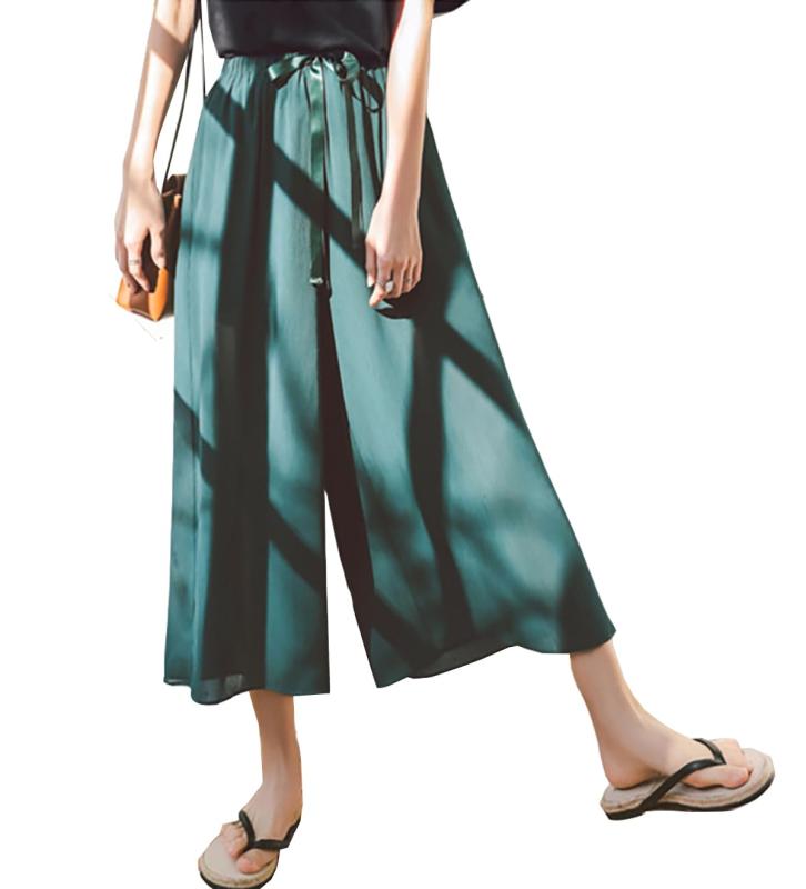 [BdeSYT] ワイドパンツ レディース スカーチョ シフォン 7分丈 ゆったり ガウチョパンツ 着痩せ 無地 スパンツ カジュアル 体型カバー 春 夏 おしゃれ 大きいサイズ 4色 S-6XL