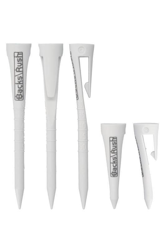 Backs＼Rush(バックスラッシュ) ゴルフ ティー スリム 高さ調整 5段階調整可能 目盛 段付き しなる 挟めるティー ロングティー 78mm 3本 ショートティー 40mm 2本 5本入り 日本製 高耐久 ゴルフ規則